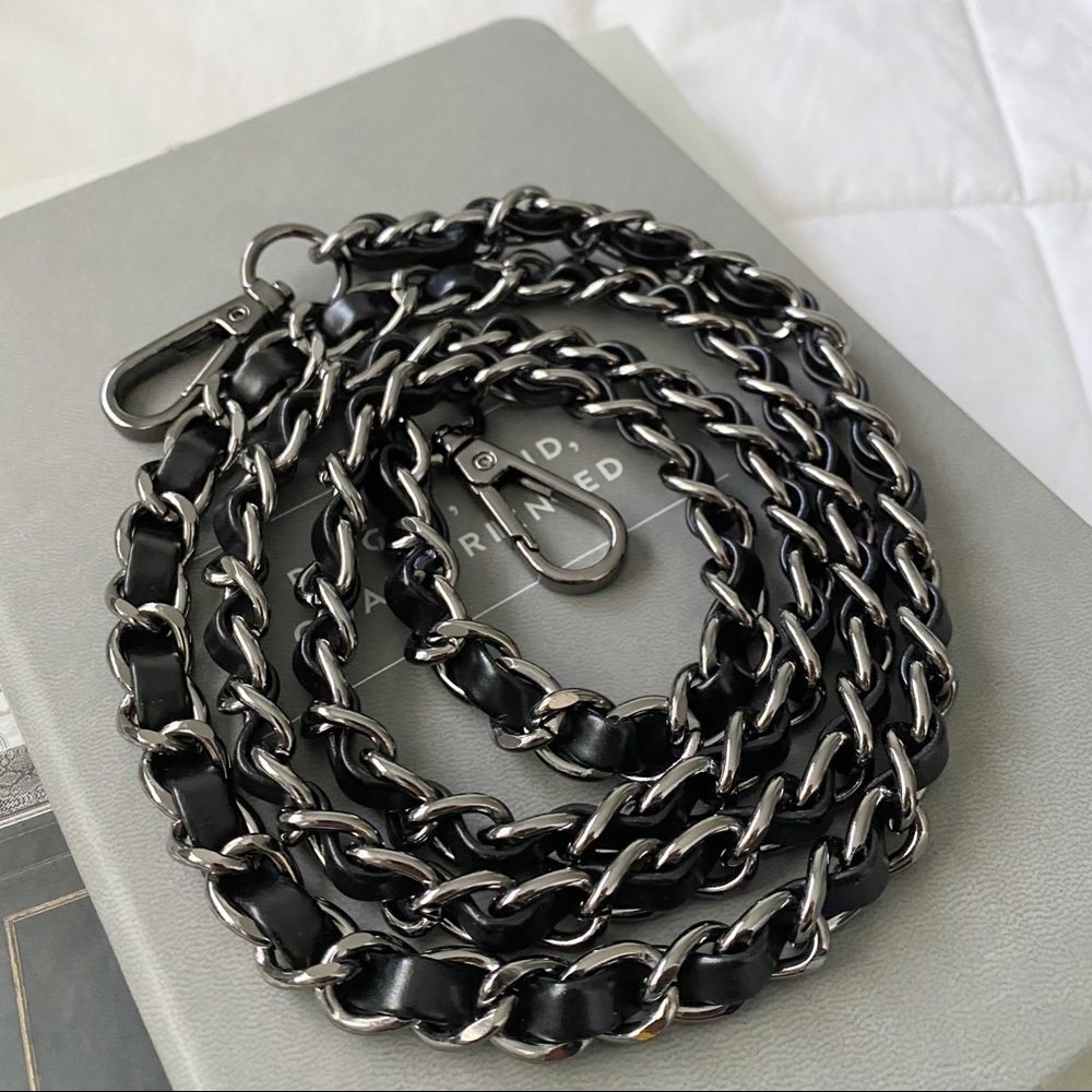Black Leather/Black Tone Chain Replacement Strap